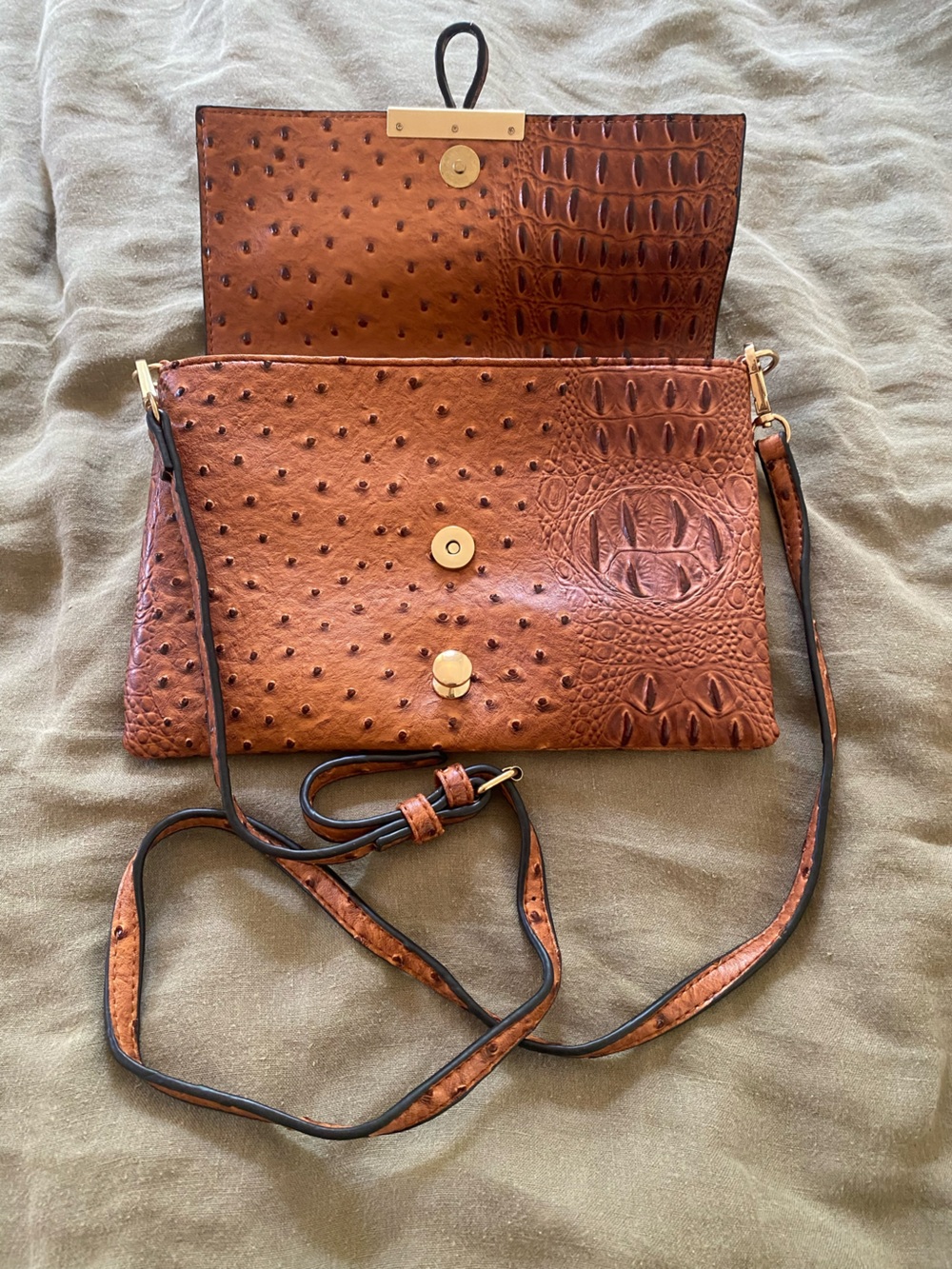 Brown Embossed Clutch with Gold Accent - Picture 2 of 5